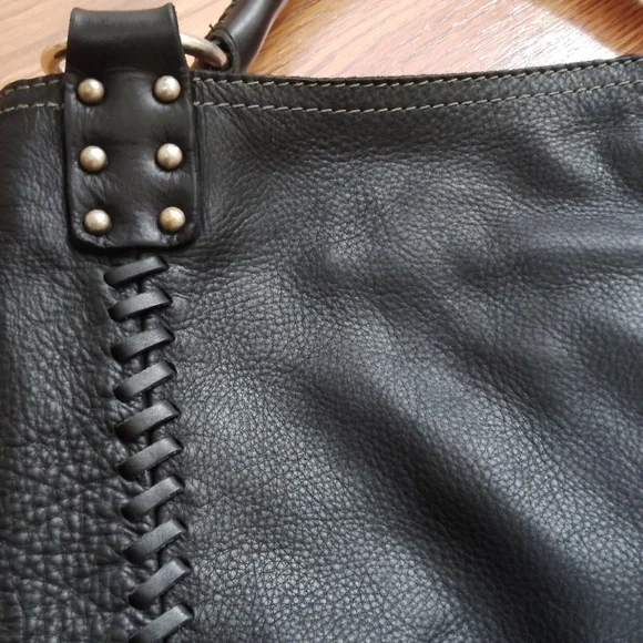 Lucky Brand Leather Purse Braiding Detail Metal Studs Shoulder Crescent Hobo Bag - Picture 5 of 16